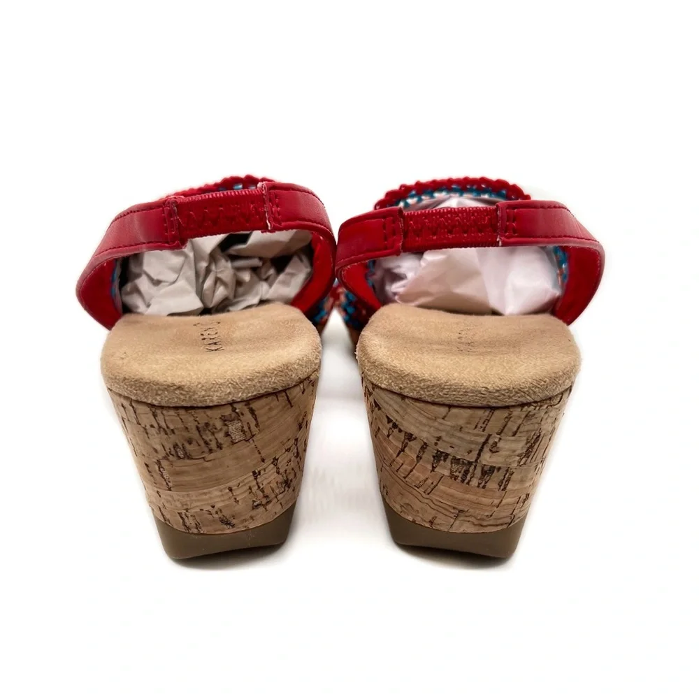 Karen Scott Meriamm Macrame Cork Slingback Wedge Sandals Red Stripe Size 8